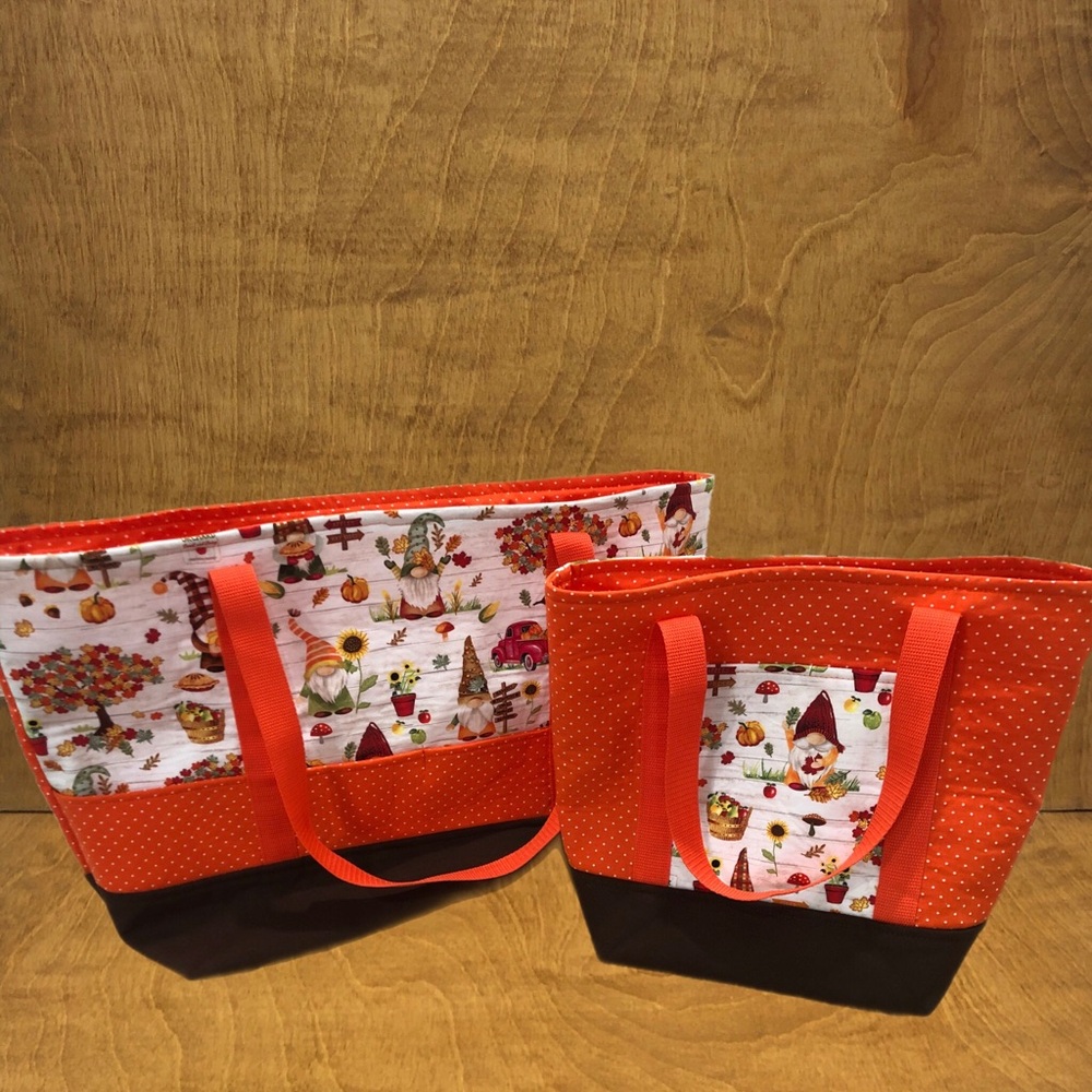 LG Autumn Harvest Gnome Tote Bag Pockets Handmade Cotton Canvas Reusable Gift